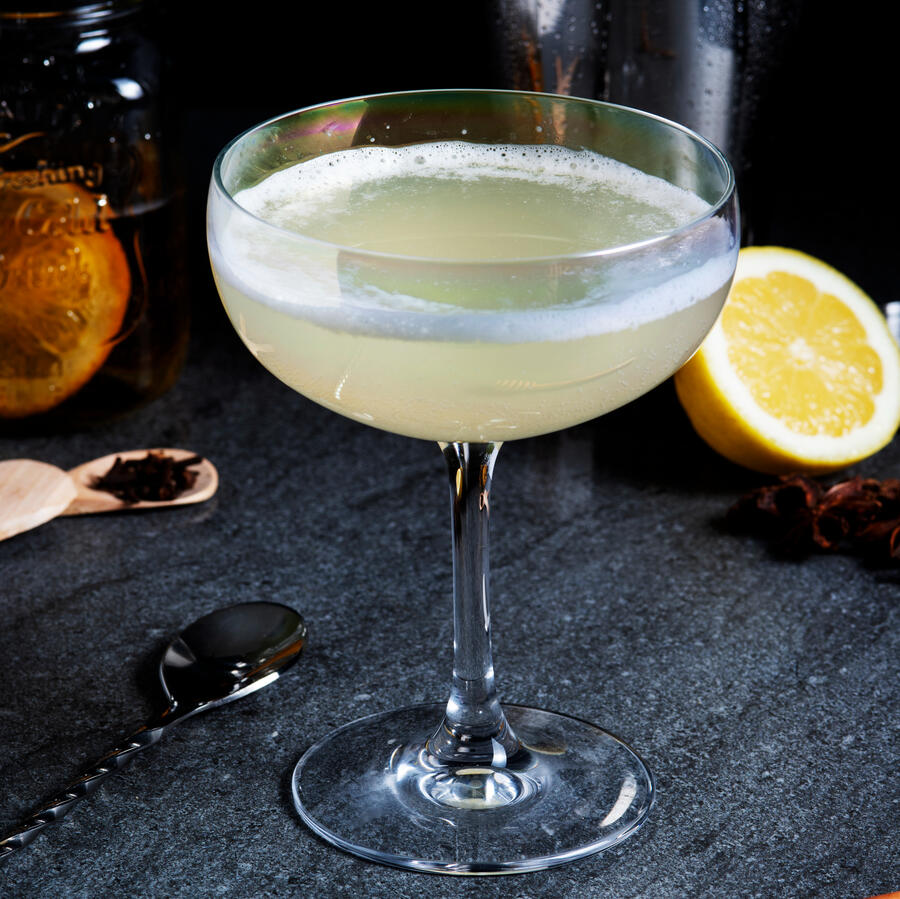 Susano's Wrath Gin, Absinthe, Lemon Juice, Birch Syrup, Herbal Liqueur, and Egg White